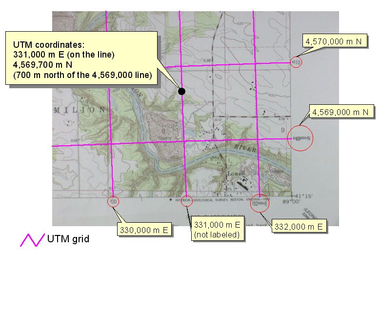 topographic map with UTM features highlighted