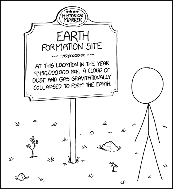 xkcd comic showing historical marker of the Earth Formation Site